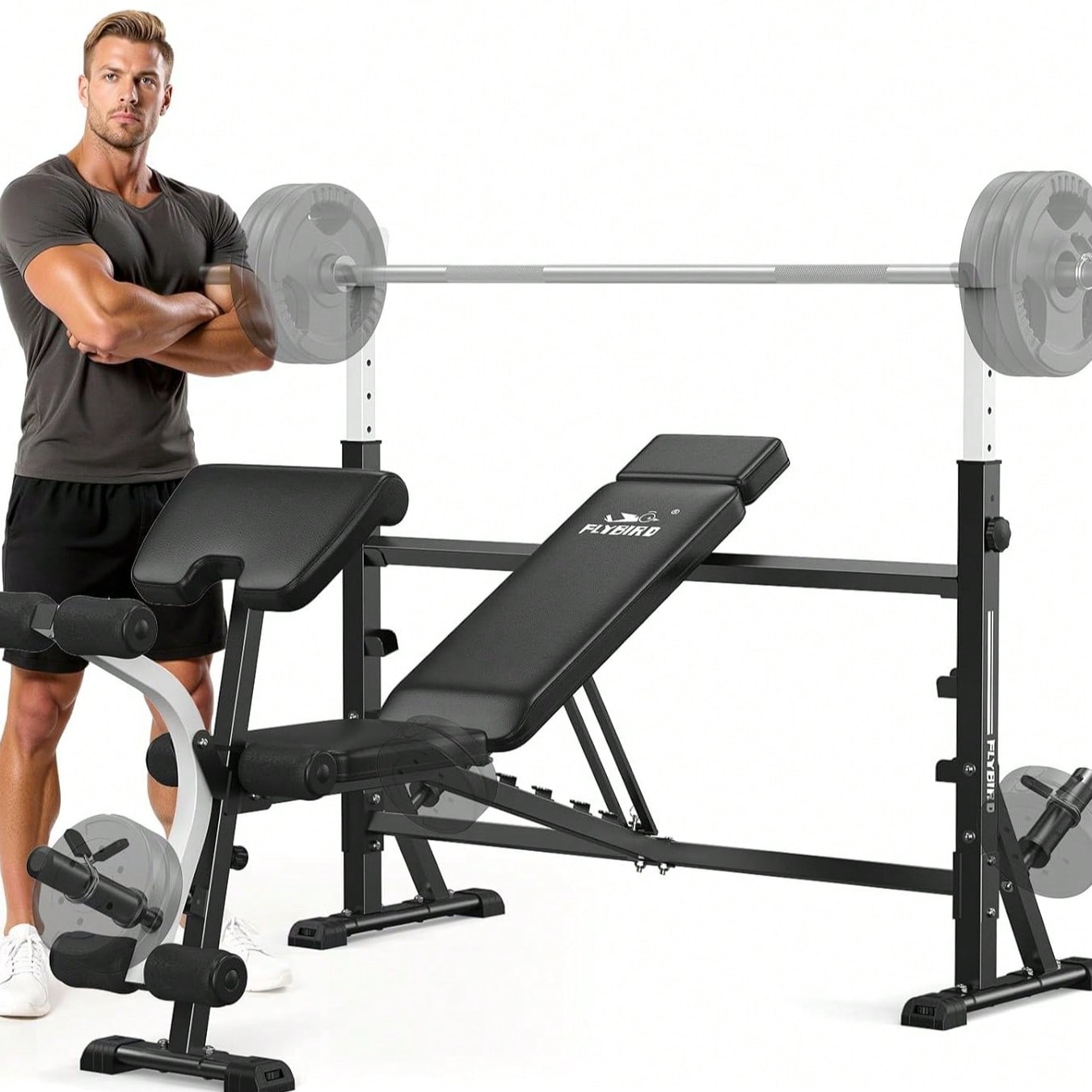 Home Gym With Leg Press - FLYBIRD Adjustable Weight Bench, With Bench