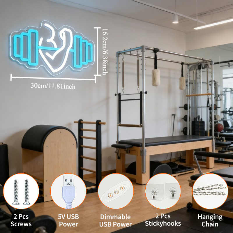 Bicep Dumbbell Neon Sign LED W - Home Gym Yoga Room recension och pris